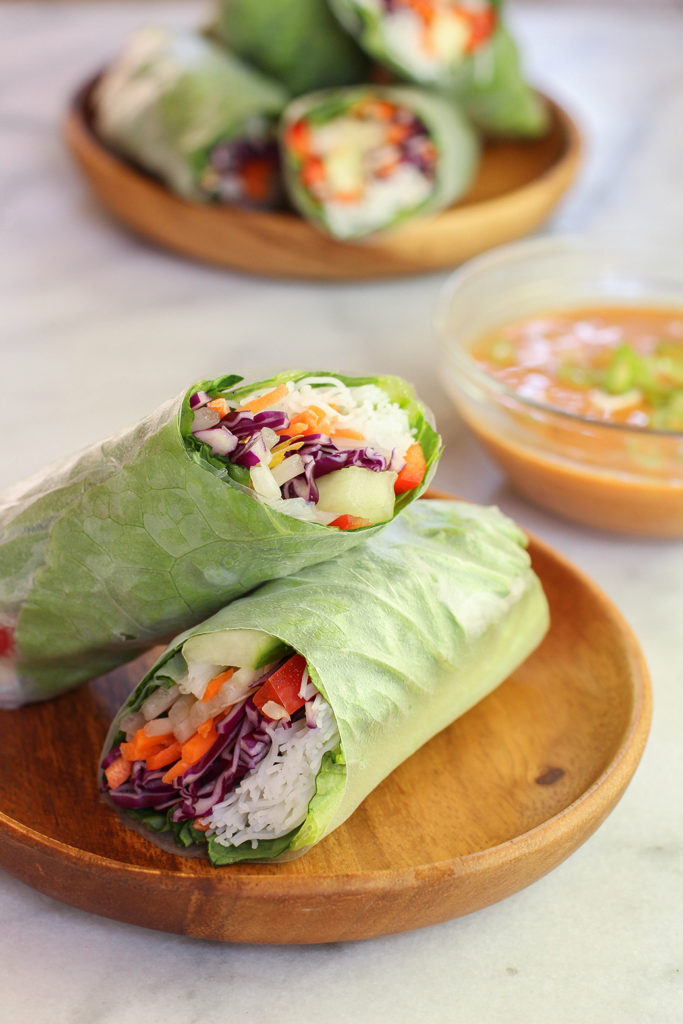 Veggie Spring Rolls with Spicy Peanut Dipping Sauce | The Mostly Vegan