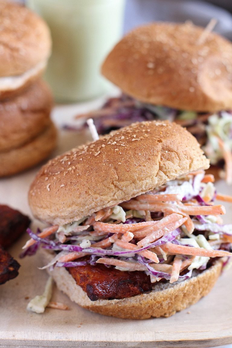 Barbecue Ranch Tempeh Burgers With Creamy Slaw | The Mostly Vegan